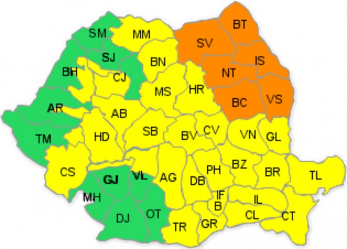 Cod galben de PLOI TORENȚIALE în județul Cluj