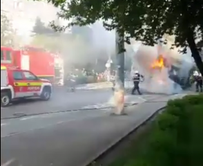 Un autobus a luat foc în Gheorgheni