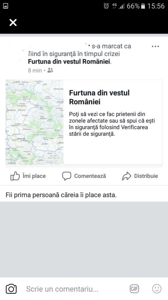 Facebook a activat aplicația pentru verificarea stării de siguranță după furtuna de ieri 