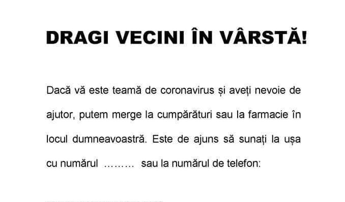 FASCINANT Mostră de solidaritate în plină pandemie de coronavirus: „Să ne ajutăm seniorii!”