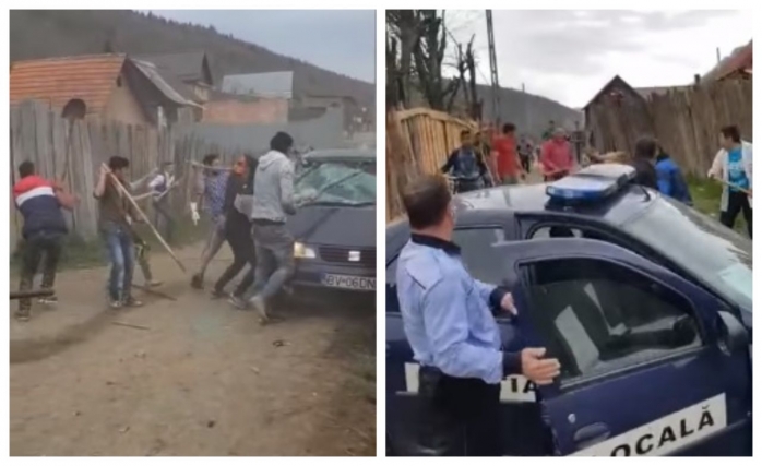 ANARHIE de Paști! Zeci de romi în mijlocul unei bătăi de uliță, cu furci și lopeți. Polițiștii, cât pe ce să fie linșați! VIDEO, sursă foto/video: Facebook Polițiști 2.0