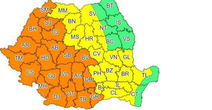 Cod portocaliu în 20 de județe