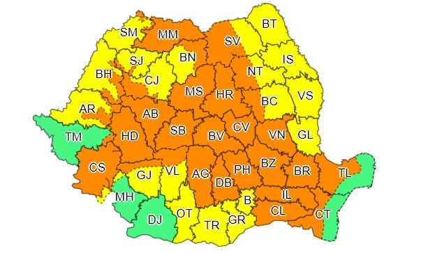 COD PORTOCALIU de ploi torențiale în mai bine de jumătate din țară