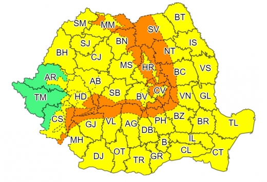 Cod galben de ploi și vânt puternic, în mare parte a țării. Vremea la Cluj