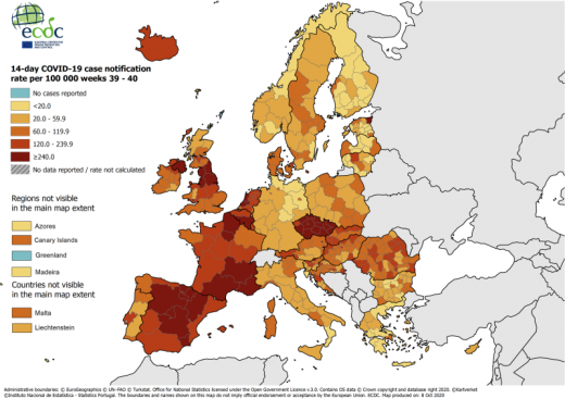 România și alte 16 state din UE sunt în zona roșie de risc epidemic 