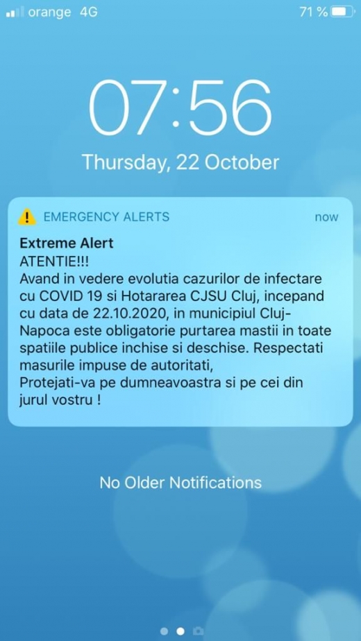 Clujenii primesc mesaje RO-ALERT în dimineața de joi