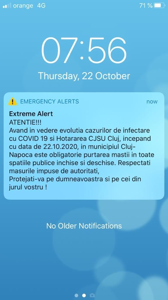 Clujenii primesc mesaje RO-ALERT în dimineața de joi