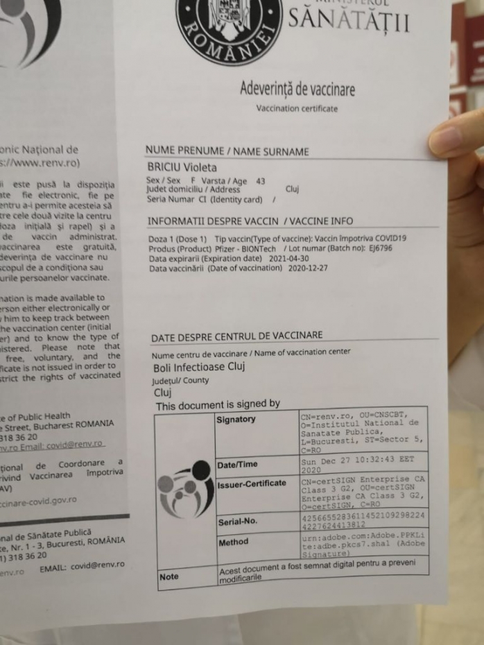 FOTO. Cum arată adeverința medicală eliberată celor vaccinați anti-COVID?