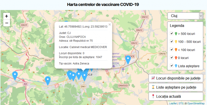 Platforma de vaccinare afișează tipul de vaccin pentru fiecare centru din țară începând de azi