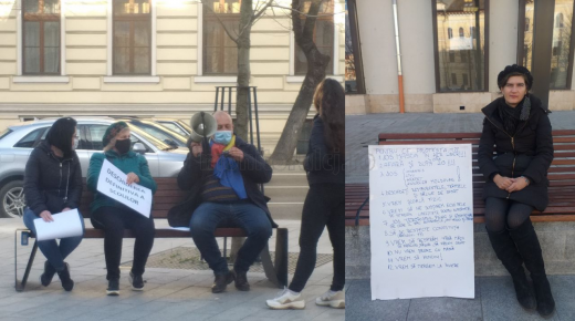 Protest eșuat în fața Prefecturii Cluj! O „mână” de oameni cer anularea restricțiilor de circulație și să stea fără mască afară. FOTO