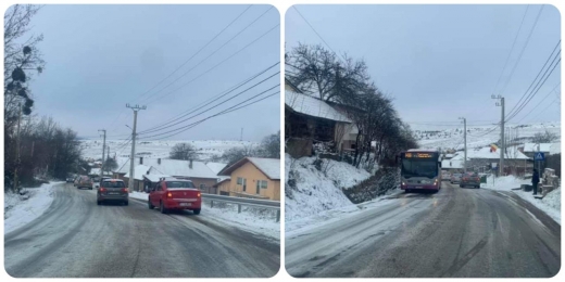 Autobuz blocat în Sălicea din cauza poleiului. VIDEO/FOTO