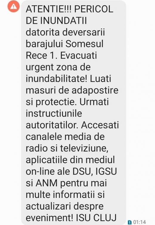 Mii de clujeni, PANICAȚI în MIEZUL NOPȚII de un mesaj RO-ALERT:„Evacuați urgent zona. Pericol de INUNDAȚII”