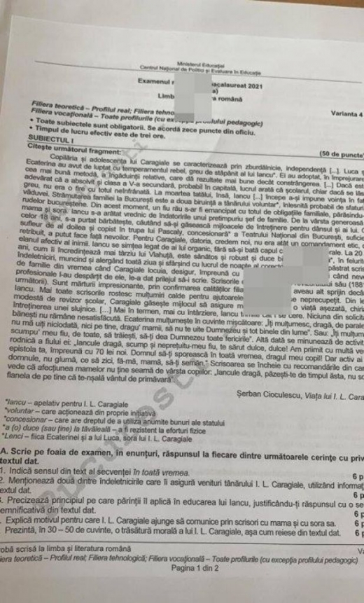 BACALAUREAT 2021. Subiectele la limba și literatura română! Surprize pentru elevi la SUBIECTUL III