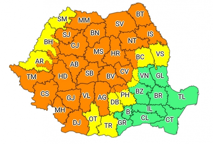 AVERTIZARE cod portocaliu de FURTUNI, până marți, la Cluj.