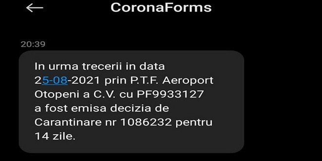 Un bărbat din Cluj a primit SMS că trebuie să intre în carantină, deși nu a ieșit din țară