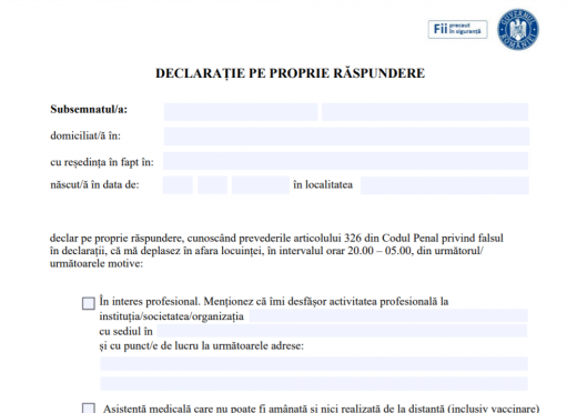 DESCARCĂ AICI declarația pe propria răspundere pentru circulația după ora 20:00