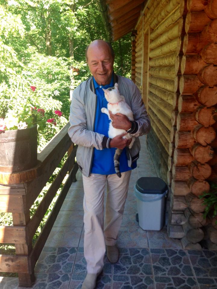 Traian Basescu apare pe o retea de socializare in fotografii cu un motan, sursa foto: facebook