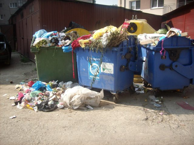 Tomberoanele cu gunoi sunt puse in drum pe strada Cojocnei