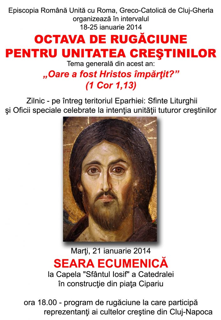Afişul serii de rugăciune din cadrul "Octavei de Rugăciune pentru Unitatea Creştinilor” 
