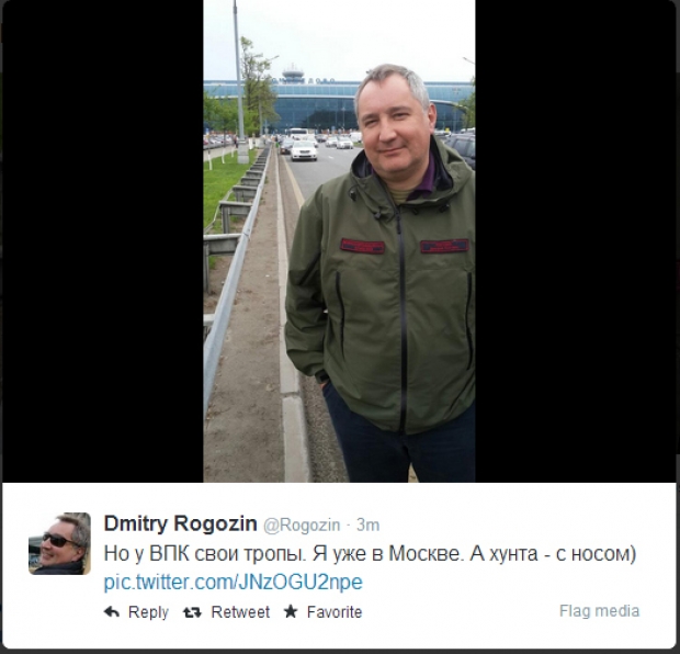 Dmitri Rogozin a revenit în Rusia cu un "zbor obişnuit". FOTO: Twitter Dmitri Rogozin