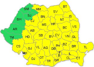 Harta ANM cu codul galben de ploi și vijelii