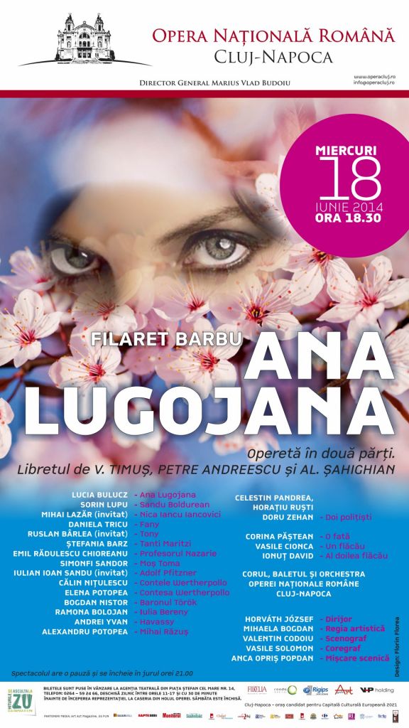 Afișul sectacolului românesc de inspiraţie folclorică „Ana Lugojana” pus în scenă la Opera din Cluj