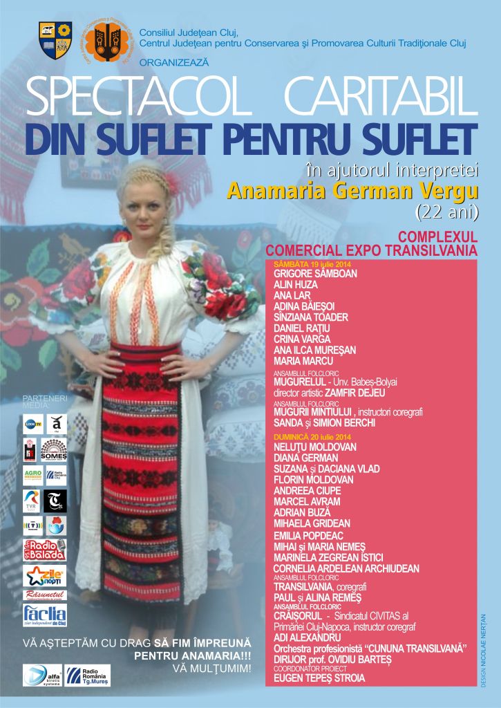 Afișul  concertelor caritabile pentru interpreta de muzică populară Anamaria German Vergu