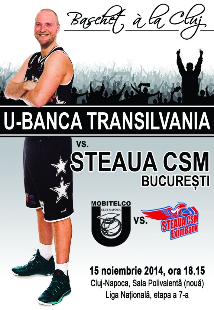 Afișul meciului de baschet U - Banca Transilvania – Steaua CSM București