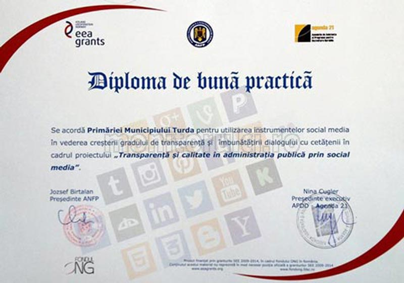 Primăria Turda, premiată pentru bune practici în comunicarea cu cetățenii prin intermediul Social Media 