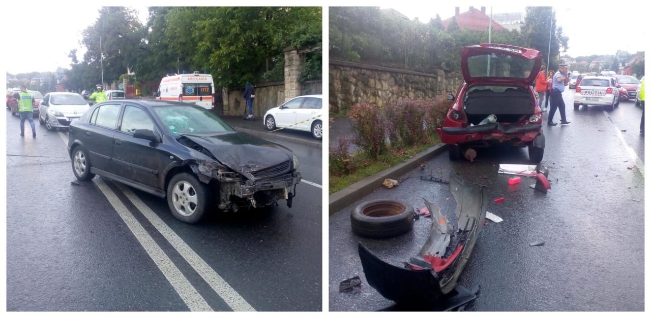 Un nou accident pe Calea Turzii: două mașini distruse pe carosabilul umed