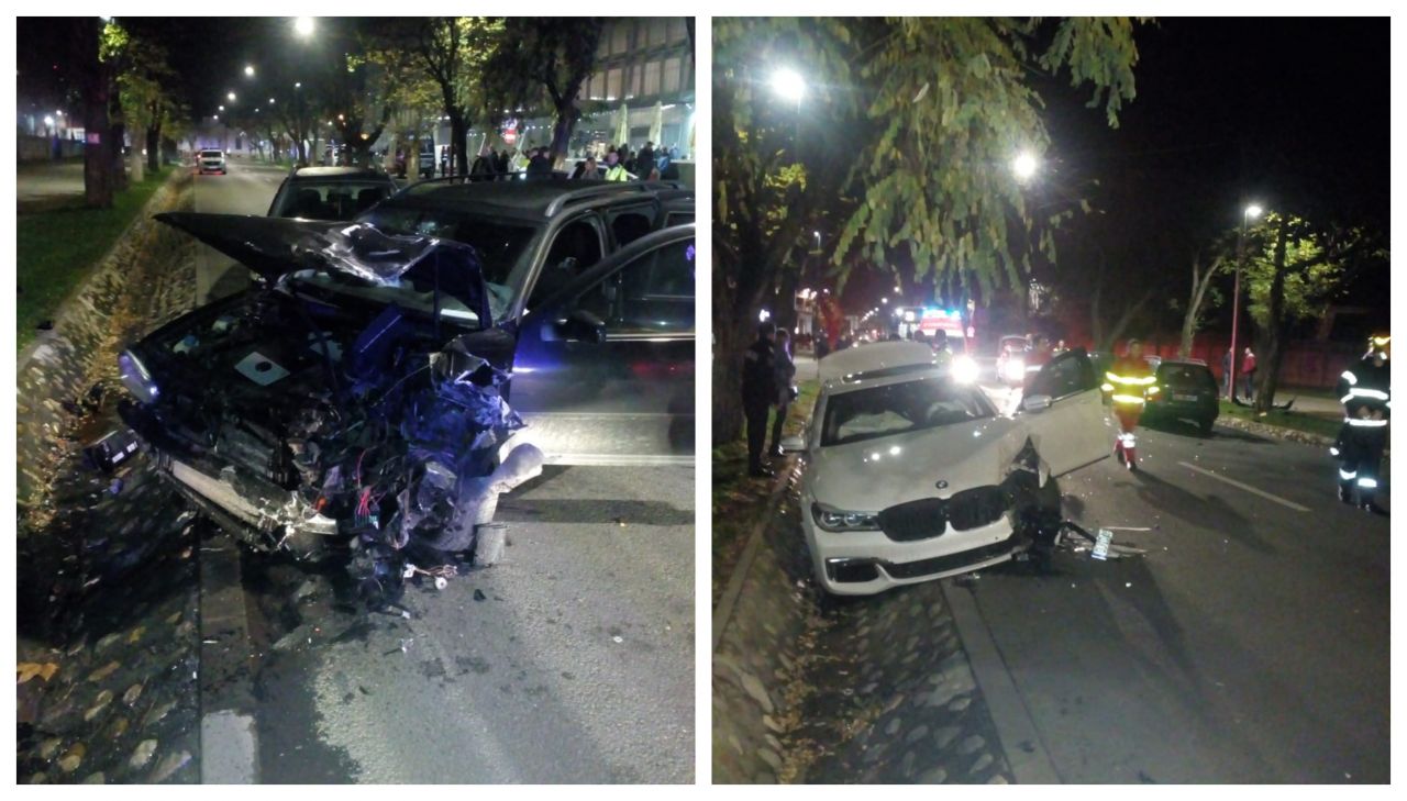 Accident pe Aleea Stadionului! Trei mașini făcute praf, o femeie a ajuns la spital, sursă foto: ISU Cluj