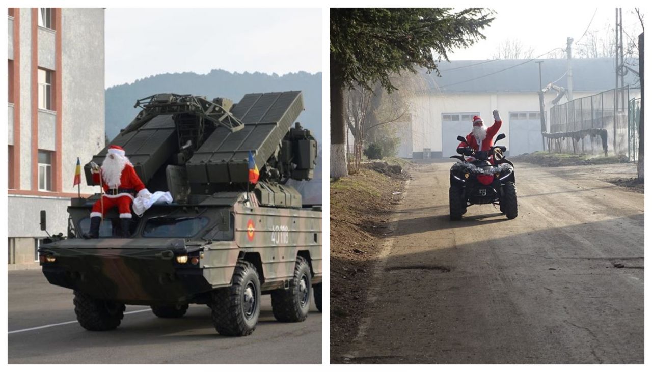 Moș Crăciun militar! Și-a făcut apariția cu o mașină de luptă în garnizoana Cluj-Napoca, sursă foto: Facebook Divizia 4 Infanterie „Gemina”