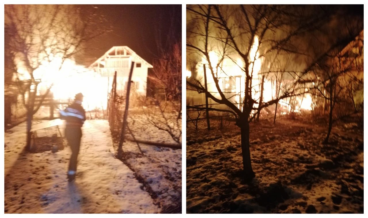 Noapte în flăcări la Coplean. Pompierii s-au luptat din răsputeri să salveze o casă, sursă foto: ISU Cluj