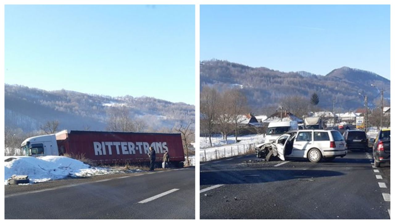 ACCIDENT Un TIR a ajuns în câmp la Bucea din cauza unui șofer neatent, sursă foto: Sandu Siladi