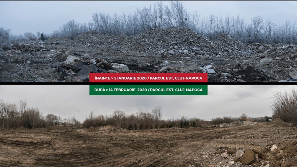 Depozitele de moloz din Parcul Est, curățate. Activiștii clujeni se tem de construcțiile în zonă, sursă foto: Facebook Parcul Est