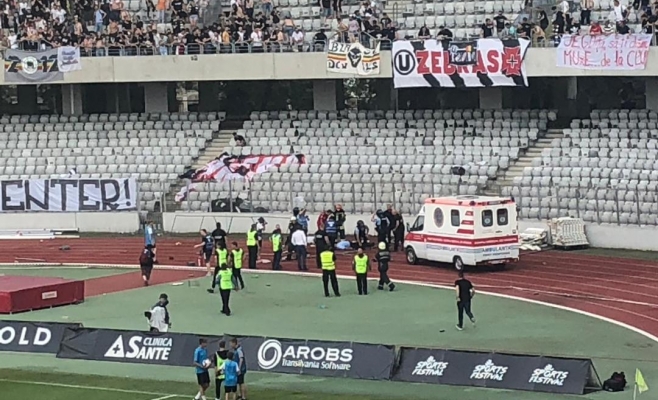 Un jandarm a fost lovit de cu un scaun în cap de un fan la meciul Universitatea Cluj - FC Hermannstadt