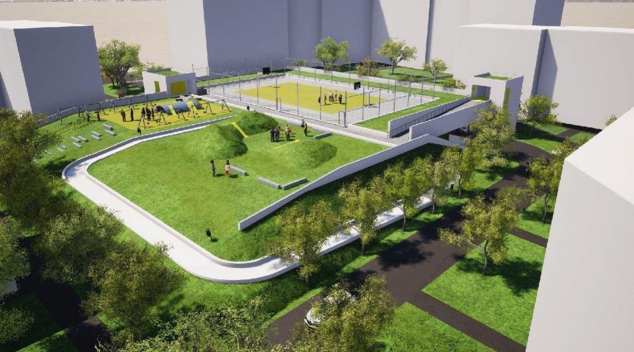FOTO: Primul parking subteran, cu terasă verde și teren de sport va fi gata în august
