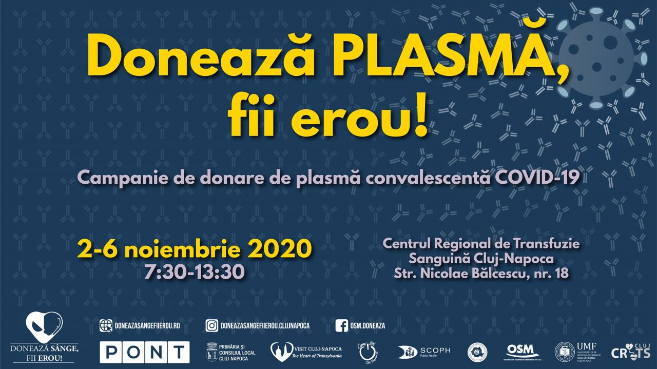 Clujenii au șansa de a ajuta bolnavii de COVID19 prin campania „Donează plasmă, fii erou”