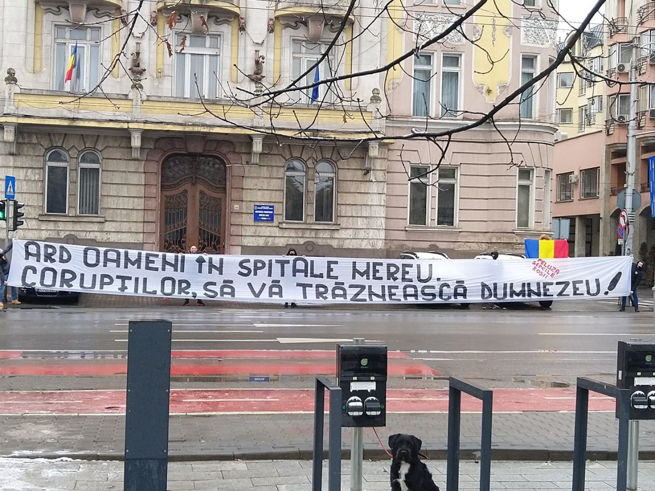 Suporterii „U” Cluj protestează în fața Prefecturii, după tragedia de la Spitalul Matei Balș: „Ard oamenii în spitale mereu”