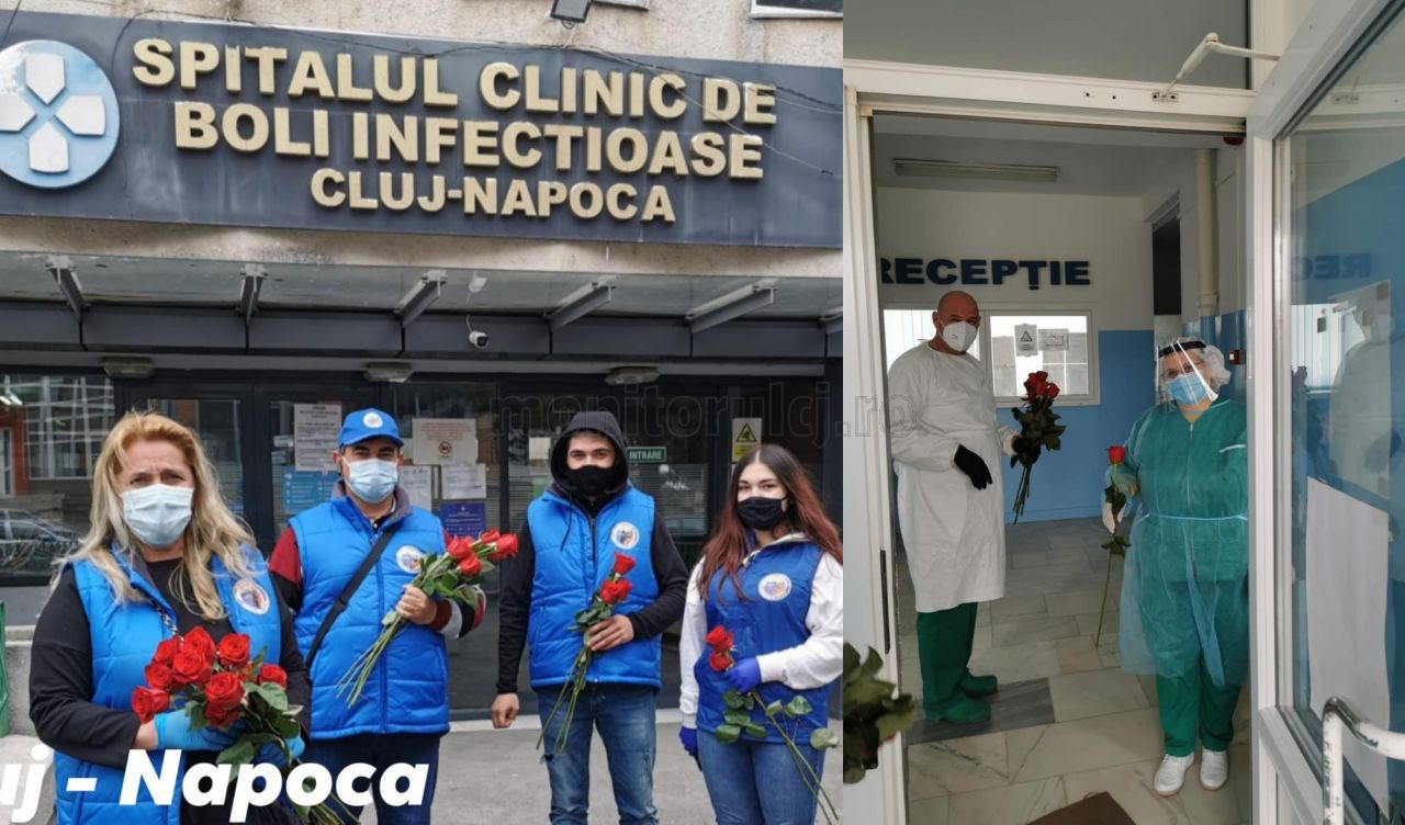 „Flori pentru salvatori”, un gest de milioane. Clujenii au dăruit flori medicilor din Cluj-Napoca, Dej și Huedin. GALERIE FOTO