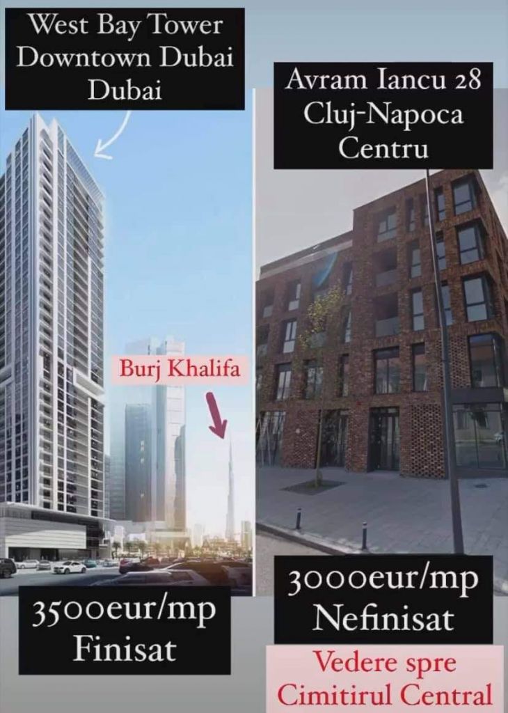 Clujul, mai scump decât Dubaiul? Apartamente cu vedere la cimitir vs vedere spre Burj Khalifa.