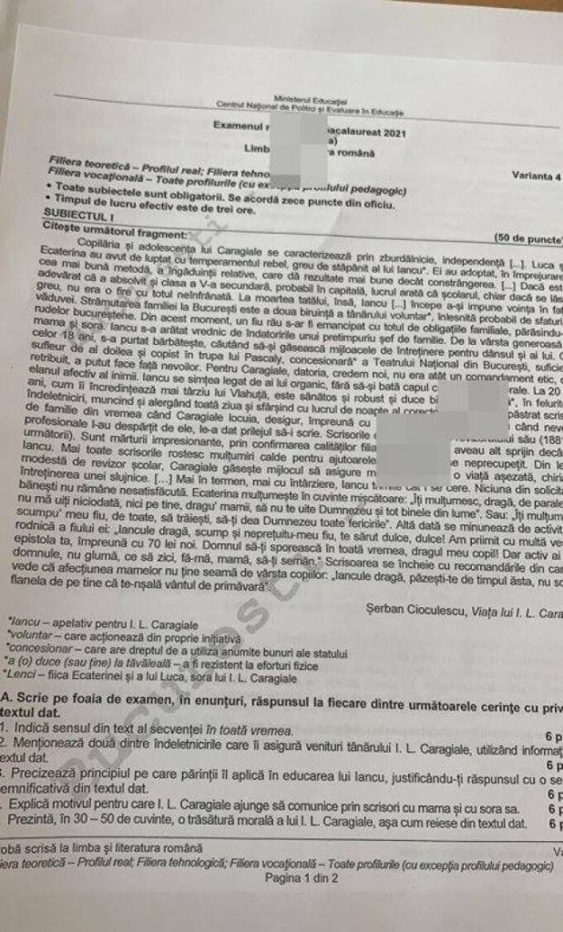 BACALAUREAT 2021. Subiectele la limba și literatura română! Surprize pentru elevi la SUBIECTUL III