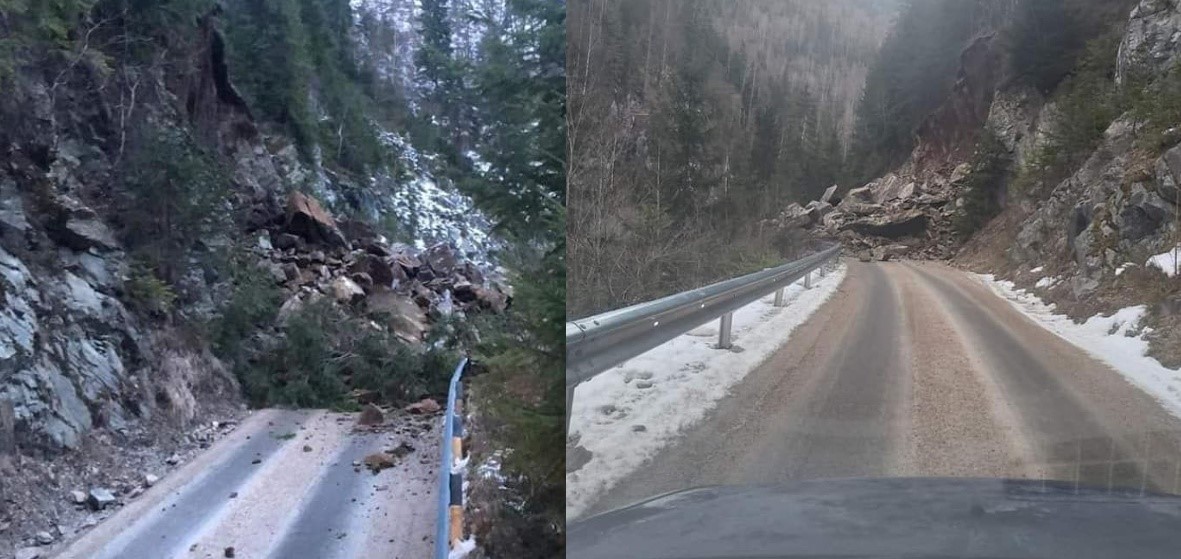 Drumul județean care leagă Măguri Răcătău de satul Măguri, BLOCAT din cauza unei alunecări de teren. FOTO/Sursa foto: Info Trafic 24