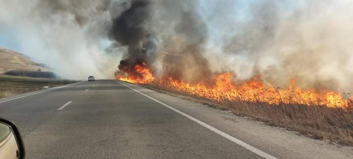 Vizibilitatea pe Centura Apahida-Vâlcele, redusă! Incendiu de vegetație imens, extins până la drum/Sursă foto: Info Trafic Cluj-Napoca