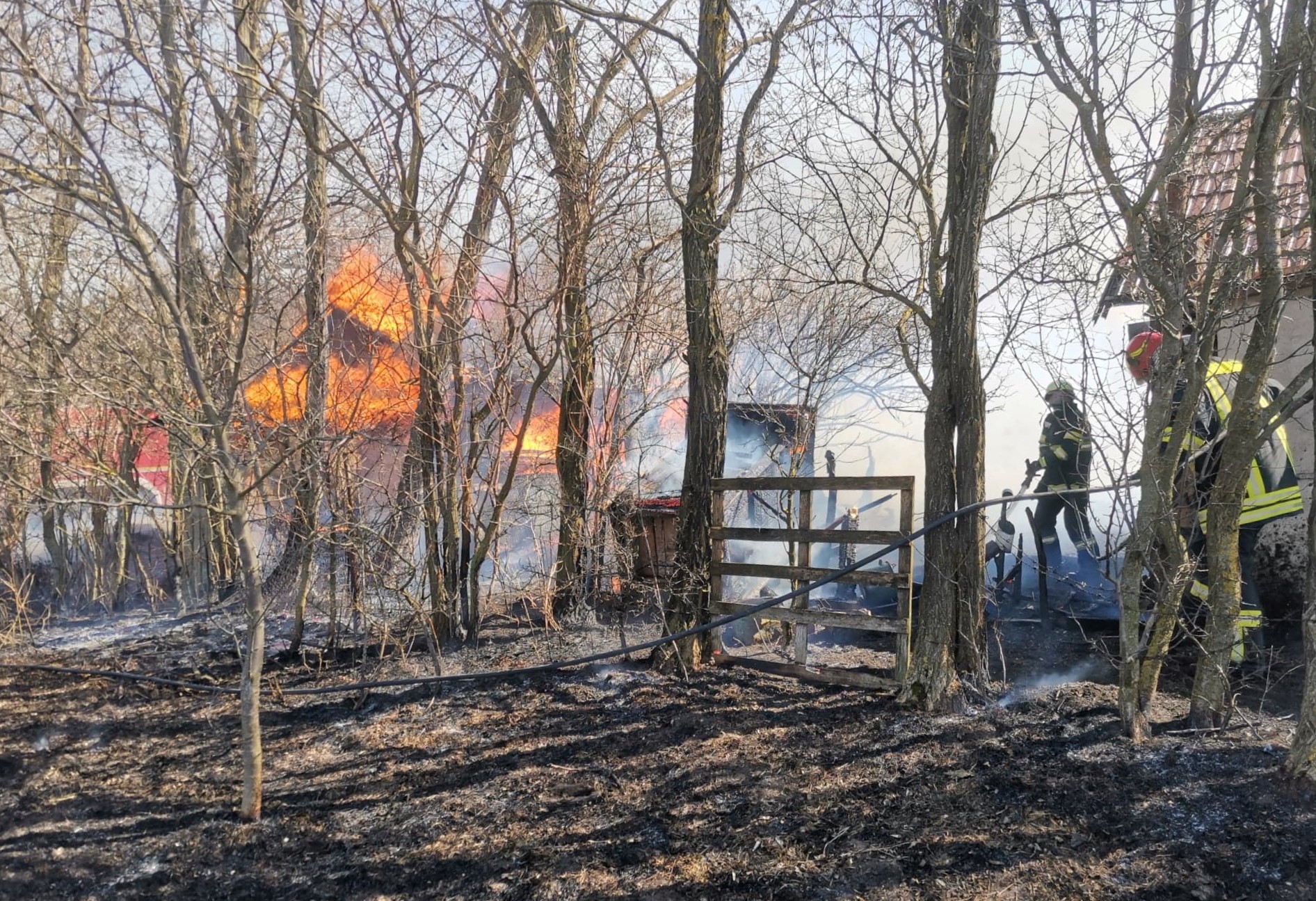 Un incendiu de vegetație a afectat și anexa unei gospodării