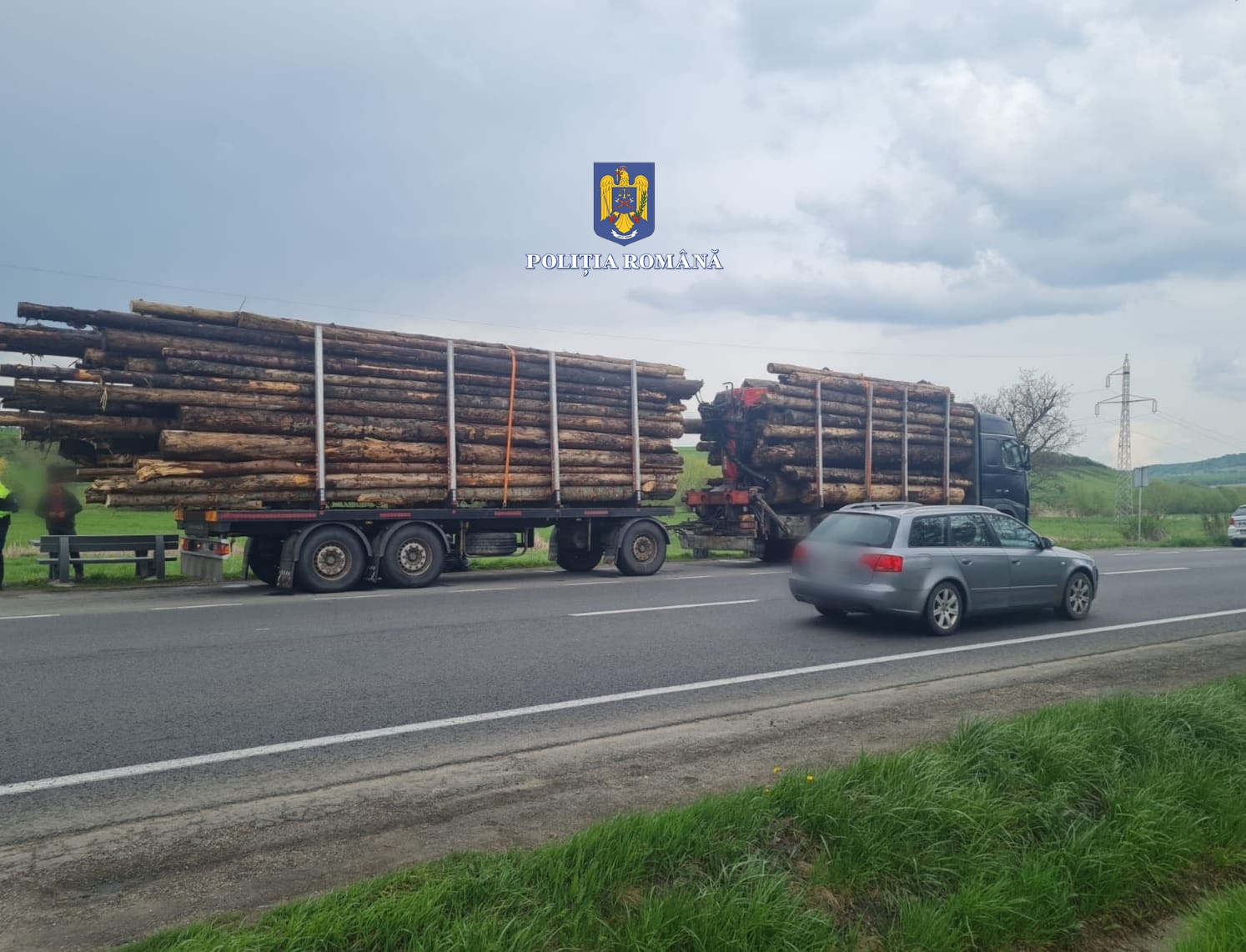 Remorca și lemnul au fost confiscate/ FOTO: IPJ Cluj