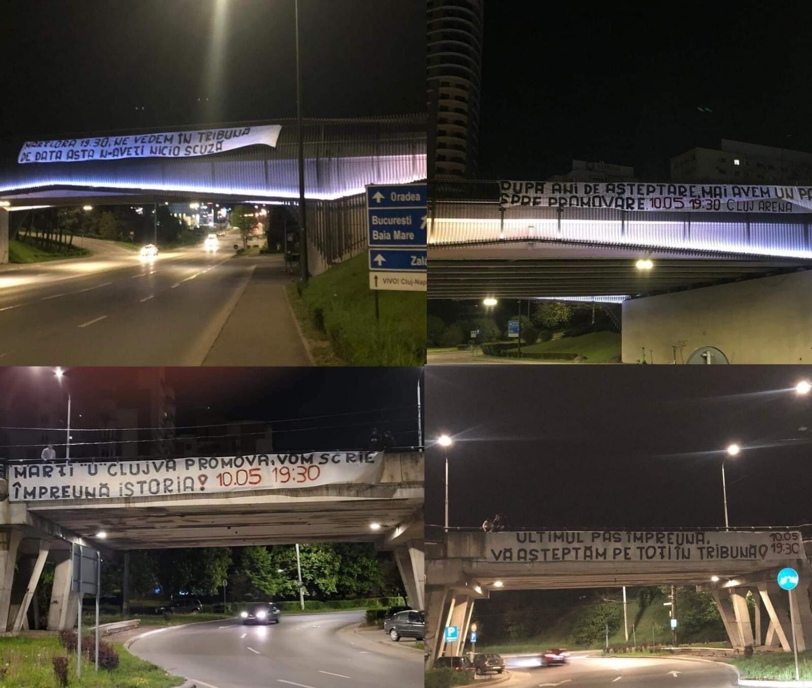 Bannere afișate în Cluj-Napoca de fanii lui „U”. FOTO: Facebook