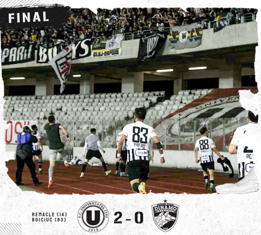 „U” Cluj a câștigat în fața lui Dinamo, în turul barajului pentru Liga 1 / Foto: Facebook - FC Universitatea Cluj
