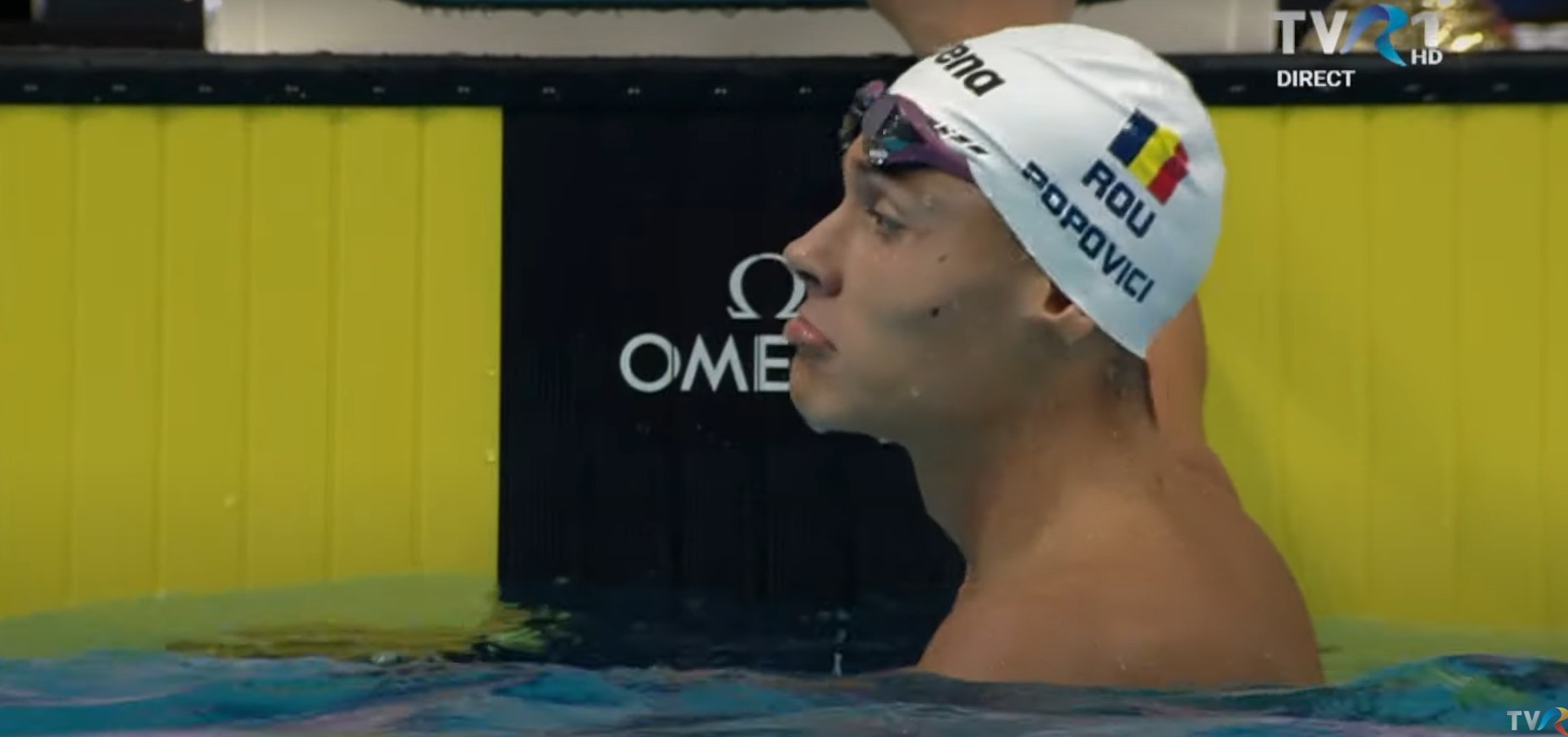Sportivul David Popovici a obţinut, miercuri, a doua sa medalie de aur la Campionatele Europene de înot/ Foto: Captură TVR 1