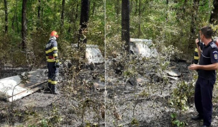 Un avion cu două persoane la bord s-a prăbuşit pe un câmp din Giurgiu/ Foto: antena3.ro